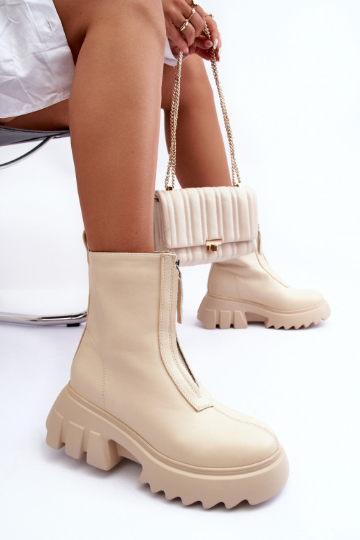 Bottes avec plateforme et fermetures éclair couleur sable Kusma