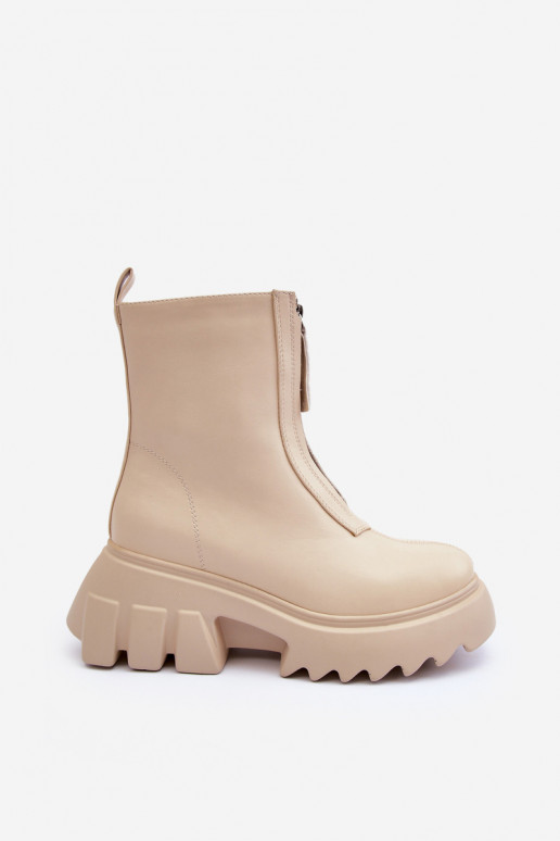 Bottes avec plateforme et fermetures éclair couleur sable Kusma