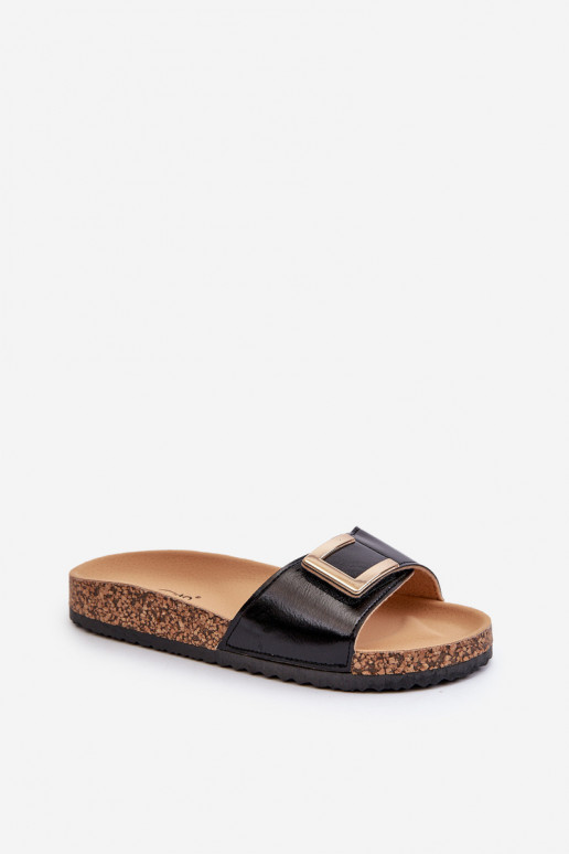 Chaussons pour femmes avec plateforme et ornements en noir Elleriome