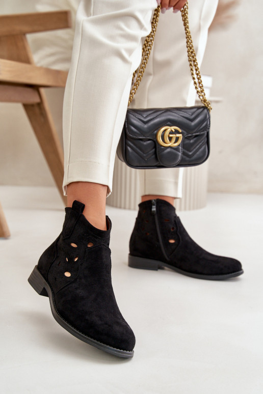 Bottes pour femmes avec éléments en dentelle en noir S.Barski HY42-081