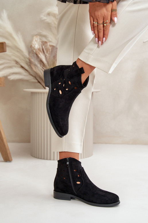 Bottes pour femmes avec éléments en dentelle en noir S.Barski HY42-081