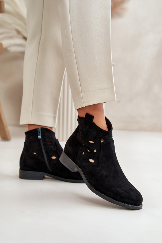 Bottes pour femmes avec éléments en dentelle en noir S.Barski HY42-081