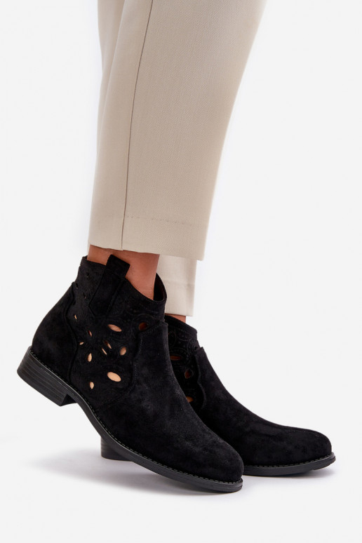 Bottes pour femmes avec éléments en dentelle en noir S.Barski HY42-081