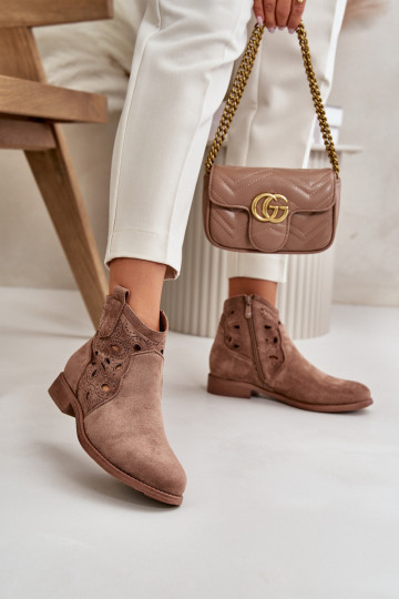 Bottes pour femmes avec éléments en dentelle en marron S.Barski HY42-081