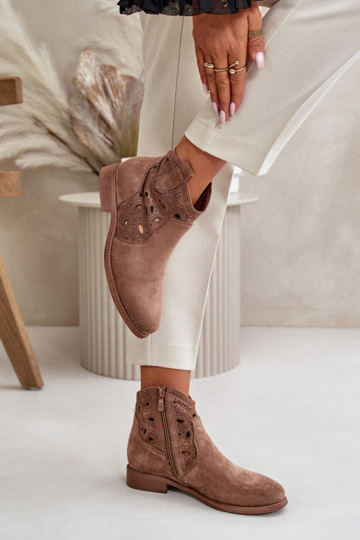 Bottes pour femmes avec éléments en dentelle en marron S.Barski HY42-081
