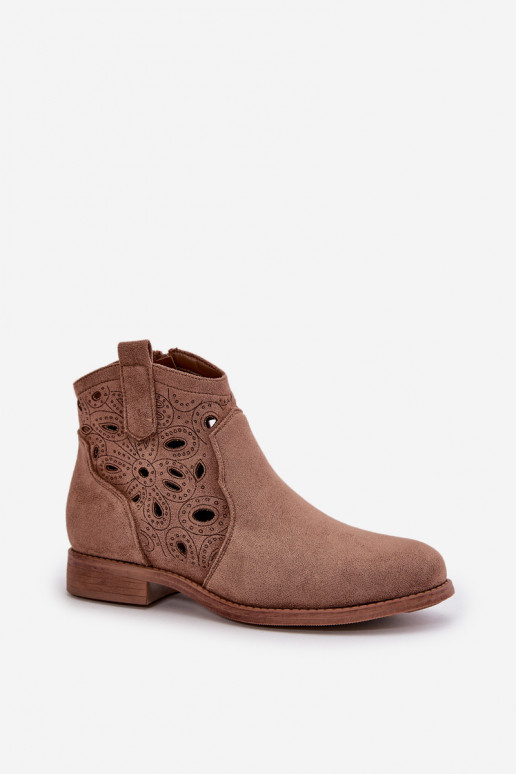 Bottes pour femmes avec éléments en dentelle en marron S.Barski HY42-081