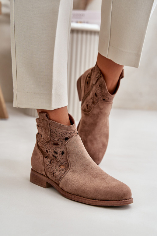 Bottes pour femmes avec éléments en dentelle en marron S.Barski HY42-081