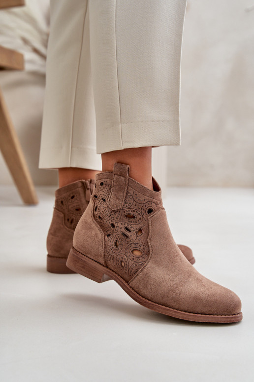 Bottes pour femmes avec éléments en dentelle en marron S.Barski HY42-081