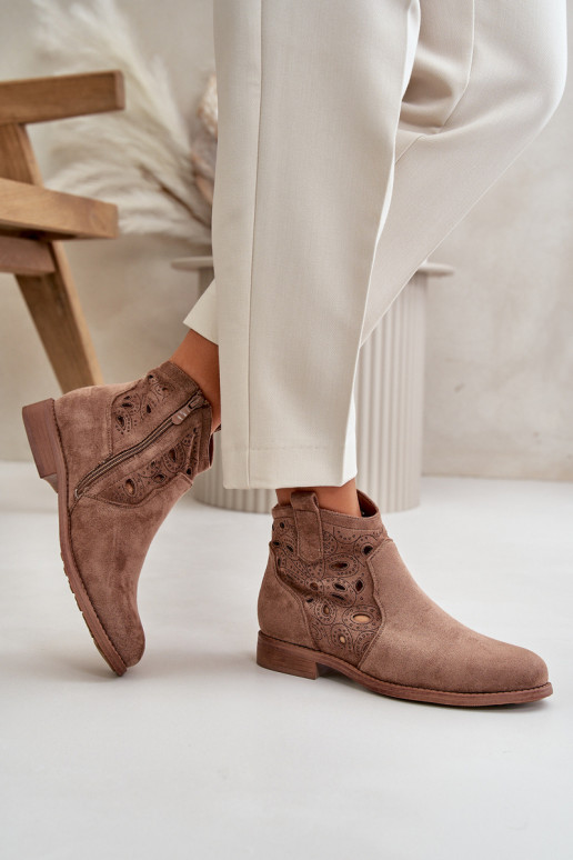 Bottes pour femmes avec éléments en dentelle en marron S.Barski HY42-081