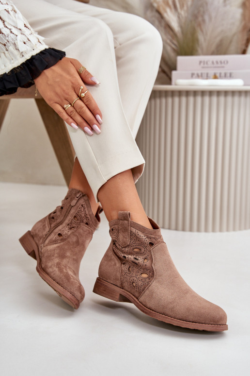 Bottes pour femmes avec éléments en dentelle en marron S.Barski HY42-081