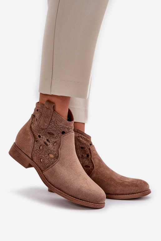 Bottes pour femmes avec éléments en dentelle en marron S.Barski HY42-081