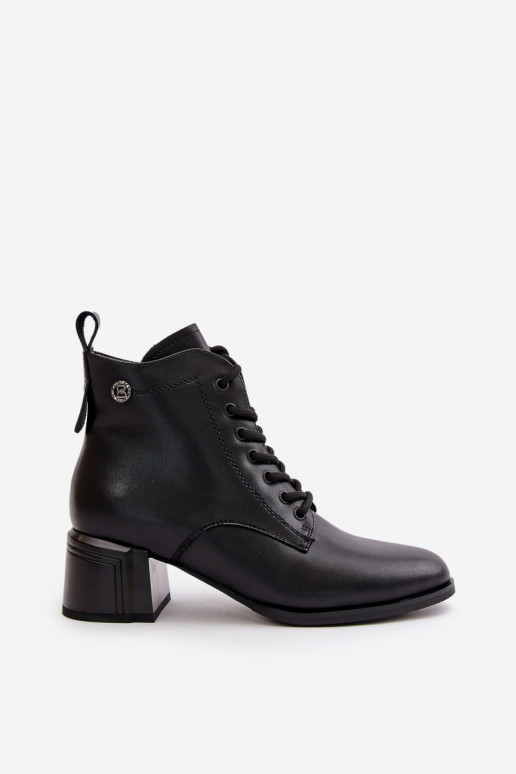 Bottines à lacets pour femmes en cuir naturel, isolées, en noir Vinceza 91110