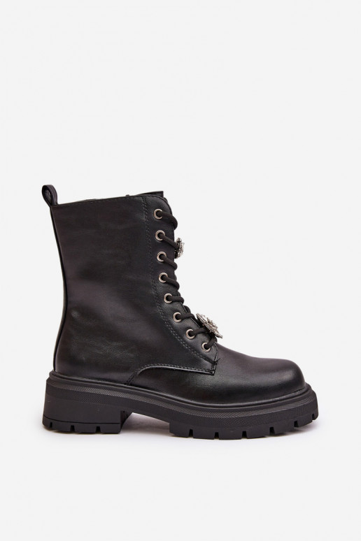 Bottines de travail pour femmes avec des embellissements en cuir synthétique de couleur noire Kristines