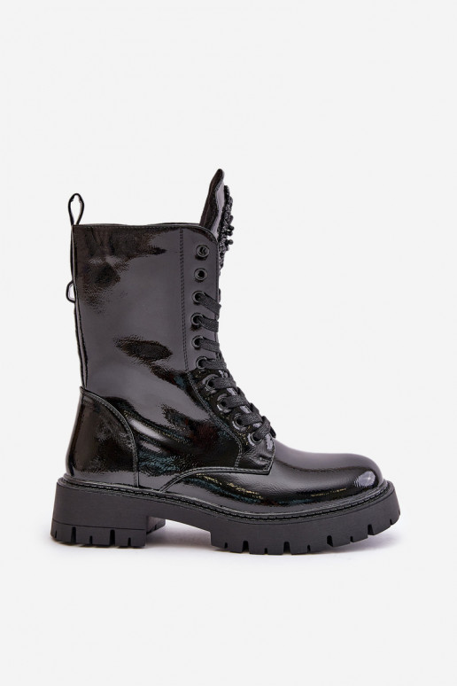 Bottines de travail noires avec ornements et effet verni Kelilea