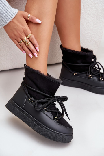 Bottes de neige noires isolées avec plateforme et fourrure à l'intérieur Aziara