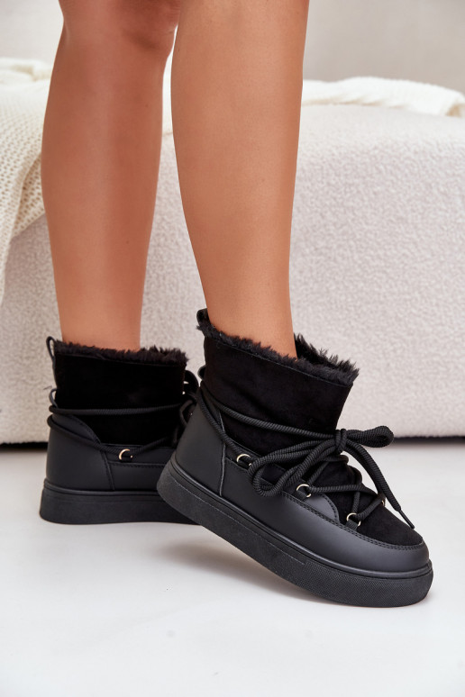 Bottes de neige noires isolées avec plateforme et fourrure à l'intérieur Aziara