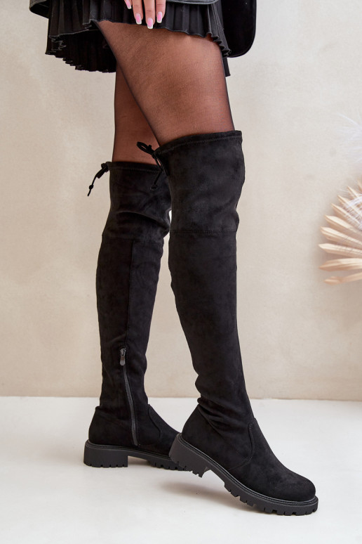 Bottes noires au-dessus du genou avec talons larges en daim synthétique Arkelia