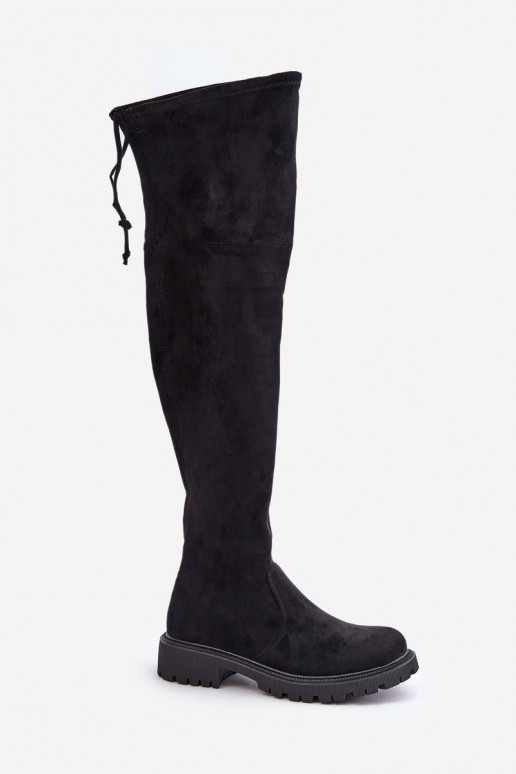 Bottes noires au-dessus du genou avec talons larges en daim synthétique Arkelia