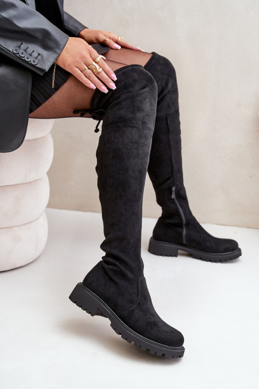 Bottes noires au-dessus du genou avec talons larges en daim synthétique Arkelia