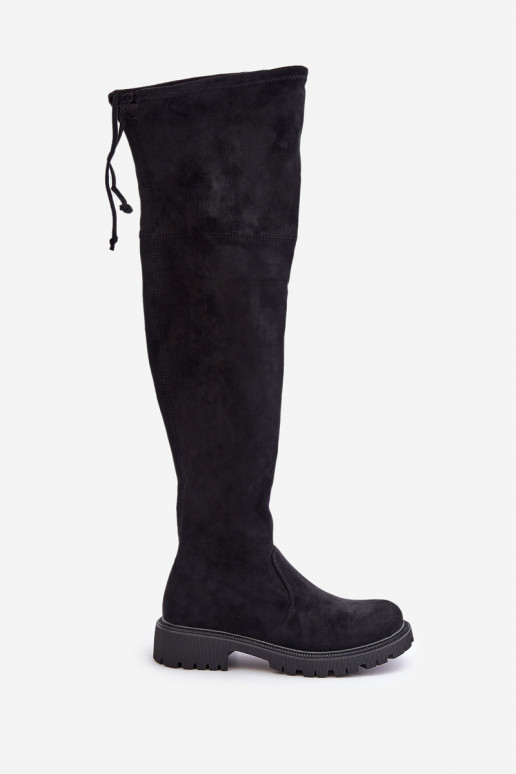 Bottes noires au-dessus du genou avec talons larges en daim synthétique Arkelia
