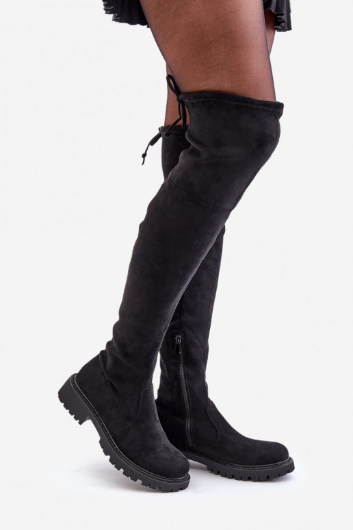Bottes noires au-dessus du genou avec talons larges en daim synthétique Arkelia
