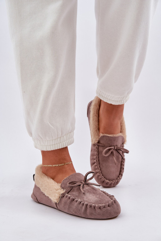 Mocassins pour femmes beiges avec fourrure Kleogoria