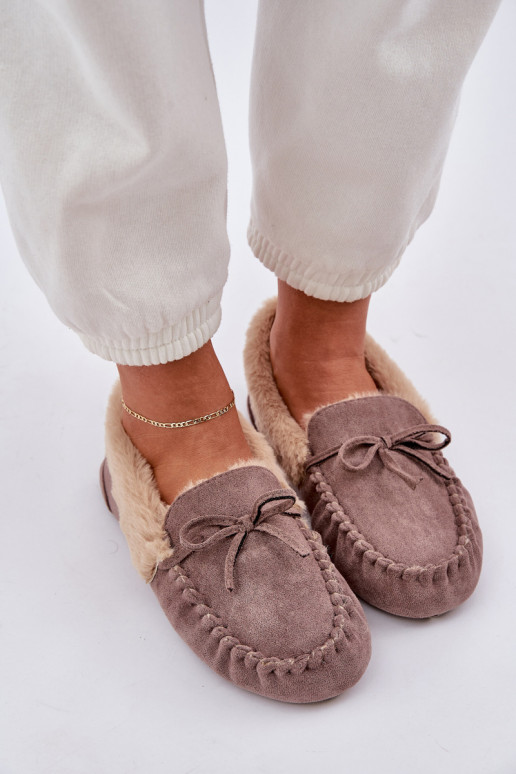 Mocassins pour femmes beiges avec fourrure Kleogoria