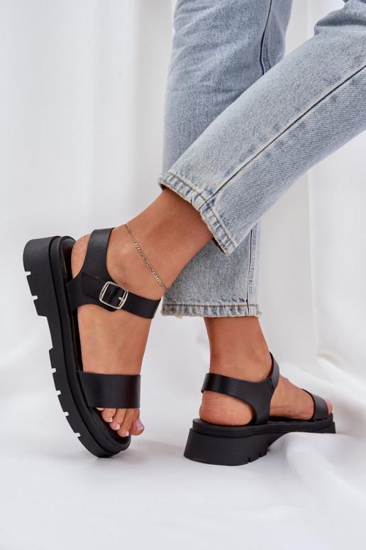 Sandales noires pour femmes avec plateforme Evaretha
