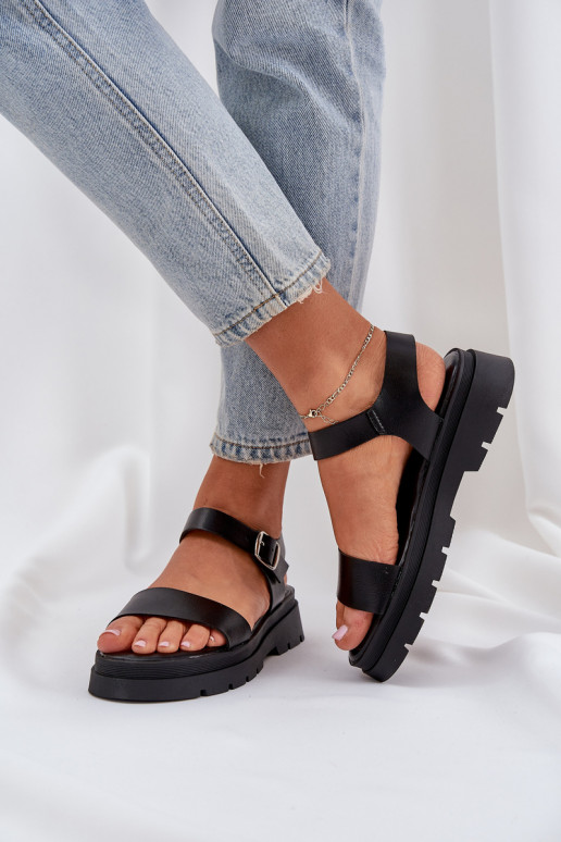 Sandales noires pour femmes avec plateforme Evaretha