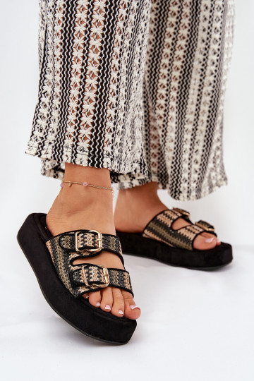Chaussons à plateforme pour femmes avec boucles en noir Limme 2