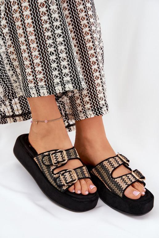 Chaussons à plateforme pour femmes avec boucles en noir Limme