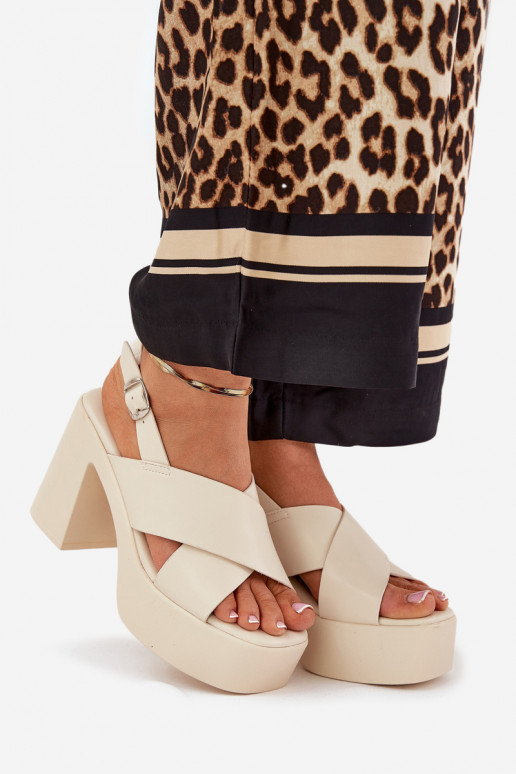 Sandales à talons hauts pour femmes sur plateforme en cuir synthétique ivoire Annavin
