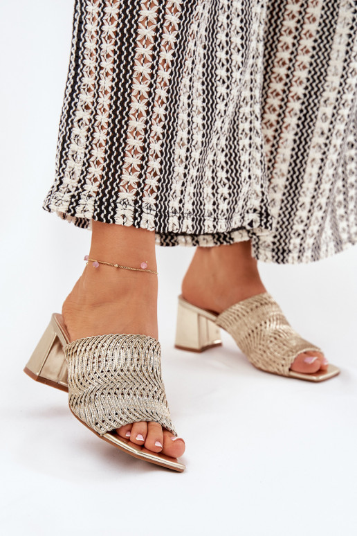 Chaussons pour femmes avec tressage et talons en or Ciariloria
