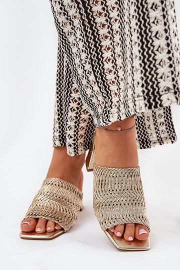 Chaussons pour femmes avec tressage et talons en or Ciariloria 2