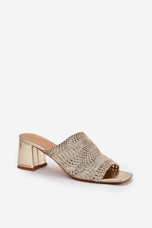 Chaussons pour femmes avec tressage et talons en or Ciariloria