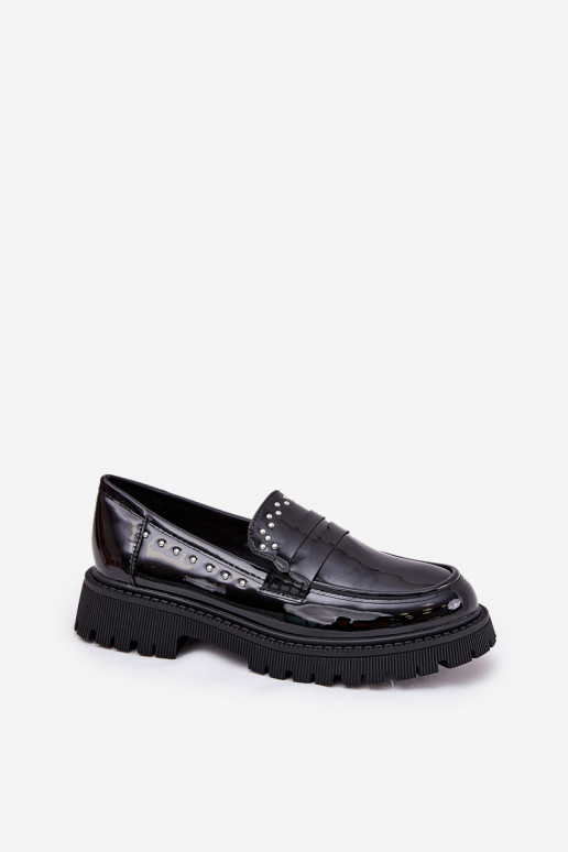 Mocassins pour femmes avec effet verni en noir Įjungtallae