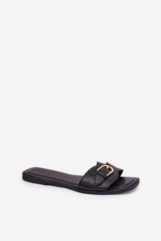 Chaussons plats pour femmes avec boucles dorées en noir Esiobb