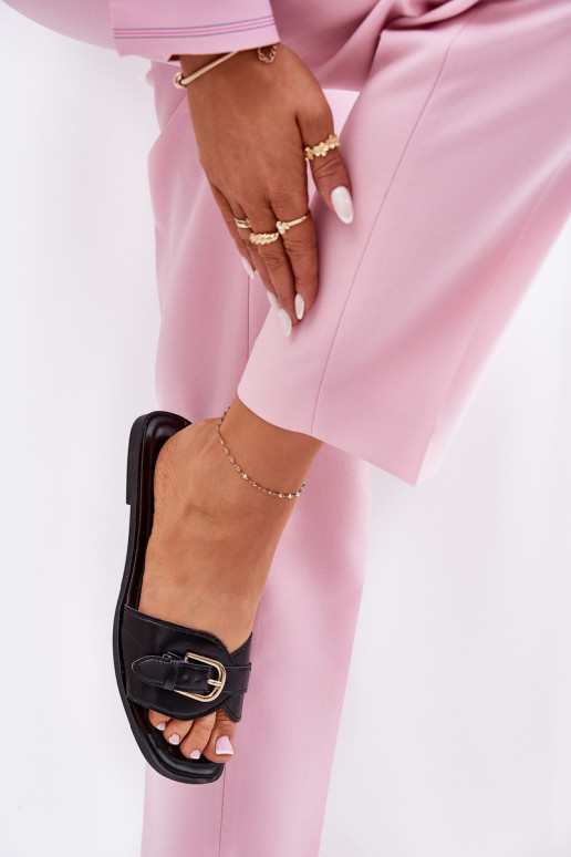 Chaussons plats pour femmes avec boucles dorées en noir Esiobb