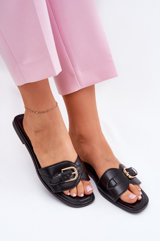 Chaussons plats pour femmes avec boucles dorées en noir Esiobb
