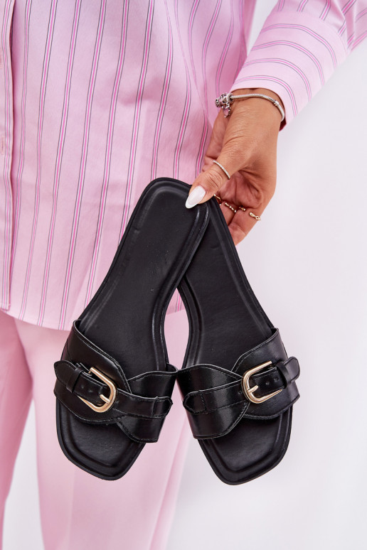 Chaussons plats pour femmes avec boucles dorées en noir Esiobb