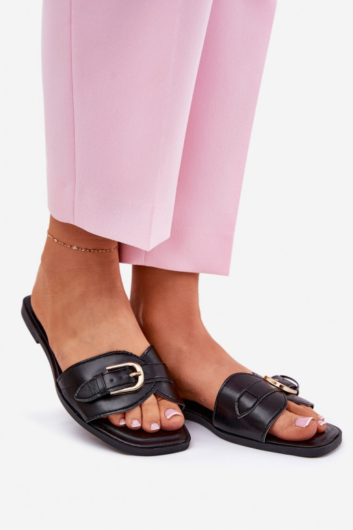Chaussons plats pour femmes avec boucles dorées en noir Esiobb