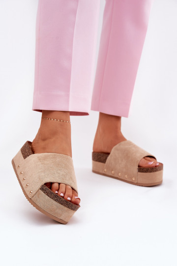 Chaussons à plateforme pour femmes en suède synthétique kaki Vinnibe