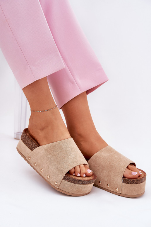 Chaussons à plateforme pour femmes en suède synthétique kaki Vinnibe