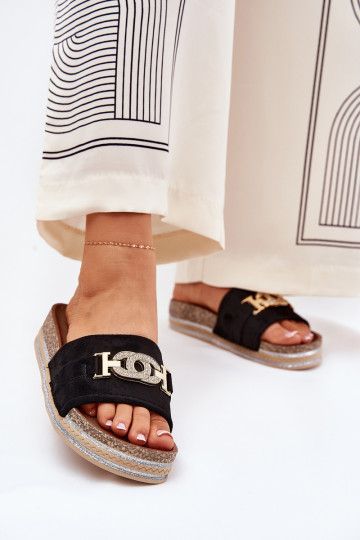 Chaussons pour femmes avec détails sur plateforme brillants en noir Eanes