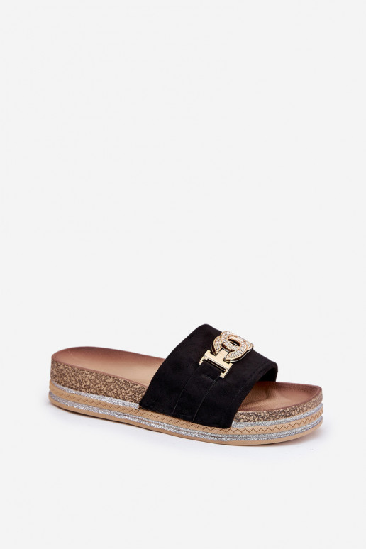 Chaussons pour femmes avec détails sur plateforme brillants en noir Eanes