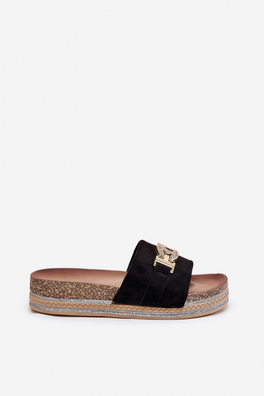 Chaussons pour femmes avec détails sur plateforme brillants en noir Eanes