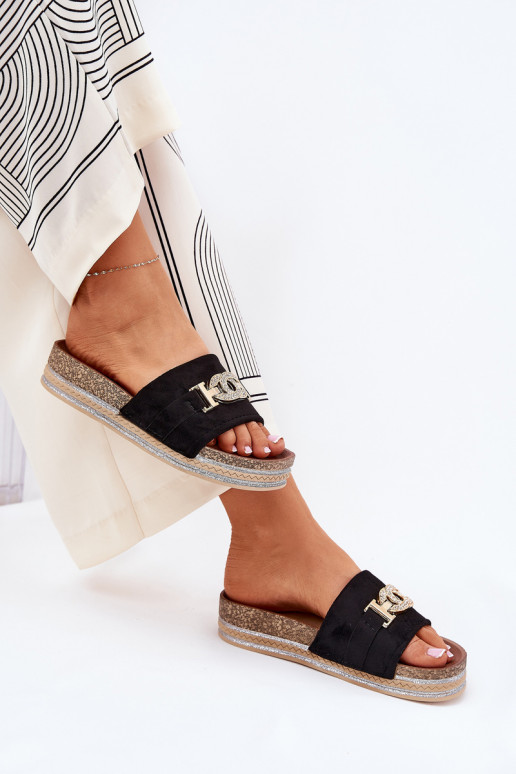 Chaussons pour femmes avec détails sur plateforme brillants en noir Eanes
