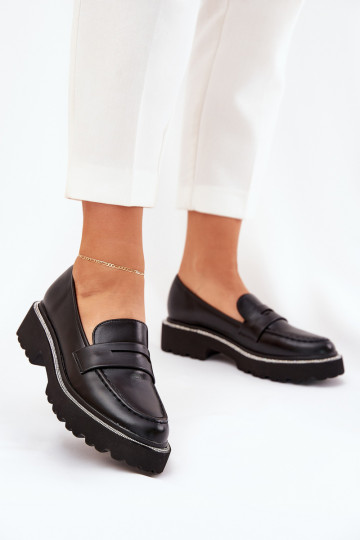 mocassins pour femmes en cuir synthétique avec œillets scintillants noirs INilamla