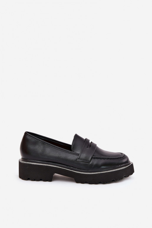 mocassins pour femmes en cuir synthétique avec œillets scintillants noirs INilamla