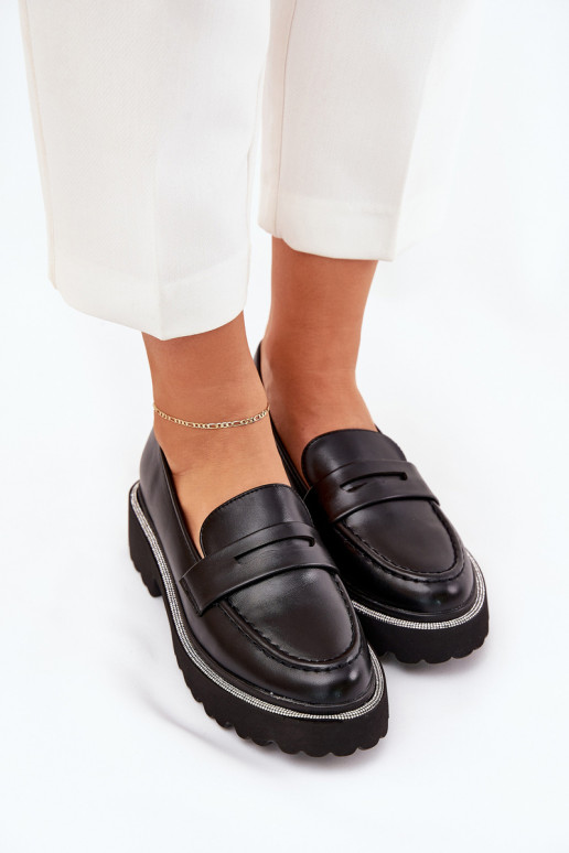 mocassins pour femmes en cuir synthétique avec œillets scintillants noirs INilamla